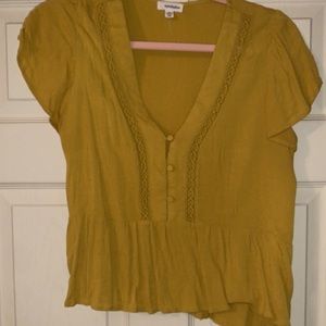 Mustard button down short sleeve blouse